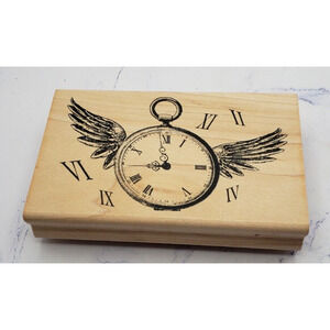 Stampers Anonymous Time Flies Watch with Wings Mounted Rubber Stamp P500